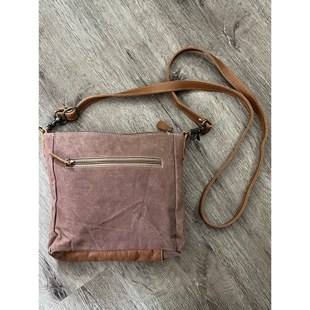 Myra DIZZY CIRCLE Canvas/Leather Crossbody Boho Shoulder Bag - Picture 4 of 14